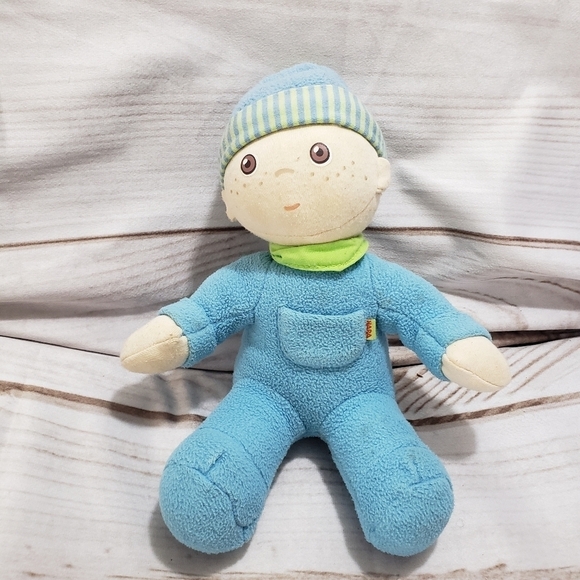 Haba Snug Up Luis 7" Plush Boy Doll Fleece Brown Eyes Blue Green Germany Stuffed - Picture 1 of 7